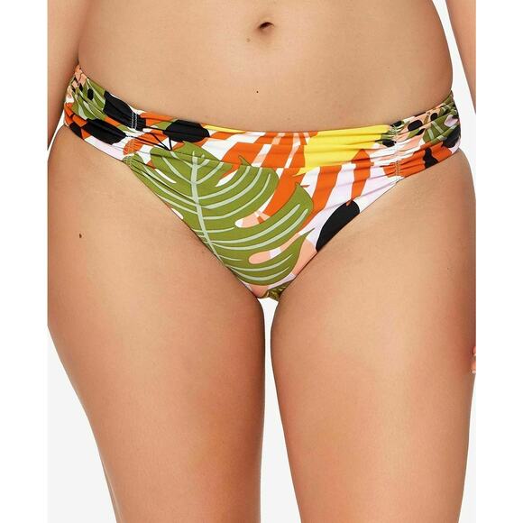 Bar III Women's Swim Green Boho Tropical-Print Ruched Bikini Bottom Size M New - Picture 1 of 6
